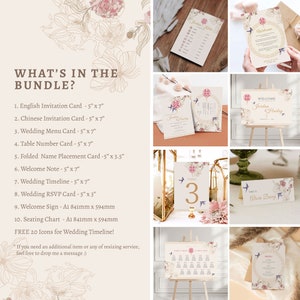 Asian Theme Wedding Invitation Card Bundle, Chinese Wedding Double Happiness 结婚请柬 Minimalist Love Bird Floral Wedding Mega Bundle image 2