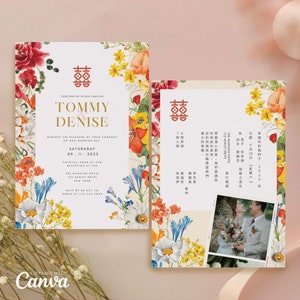Botanical Chinese Wedding Invitation Template: Double Happiness (Digital)