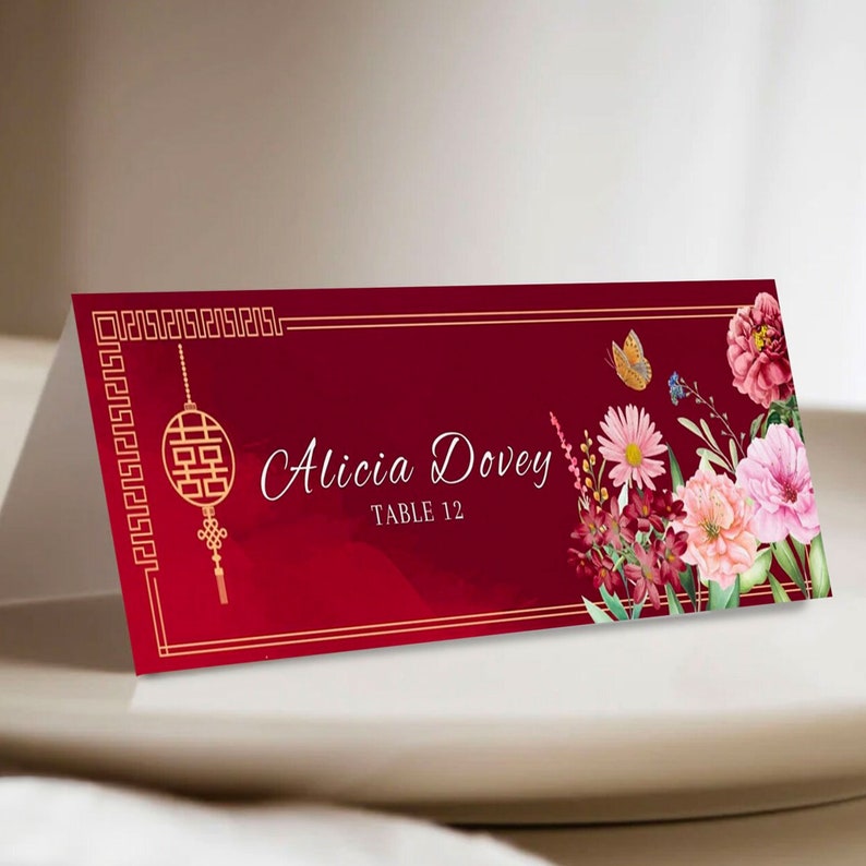 Chinese Wedding Invitation Card Template Bundle, Asian Wedding Card Double Happiness DIY Printable 结婚请柬 Oriental Burgundy Red Floral