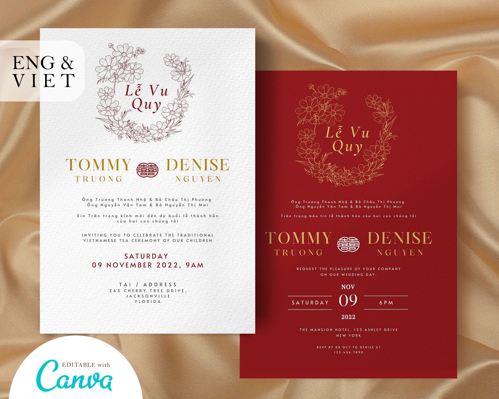 Vietnamese Wedding Invitation Card Template Tea Ceremony Card Etsy