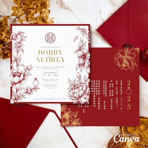 Chinesische Hochzeitseinladung Kartenvorlage, zum Selberdrucken Asiatische Hochzeitskarte Doppeltes Glück ❤️❤️❤️❤️❤️❤️