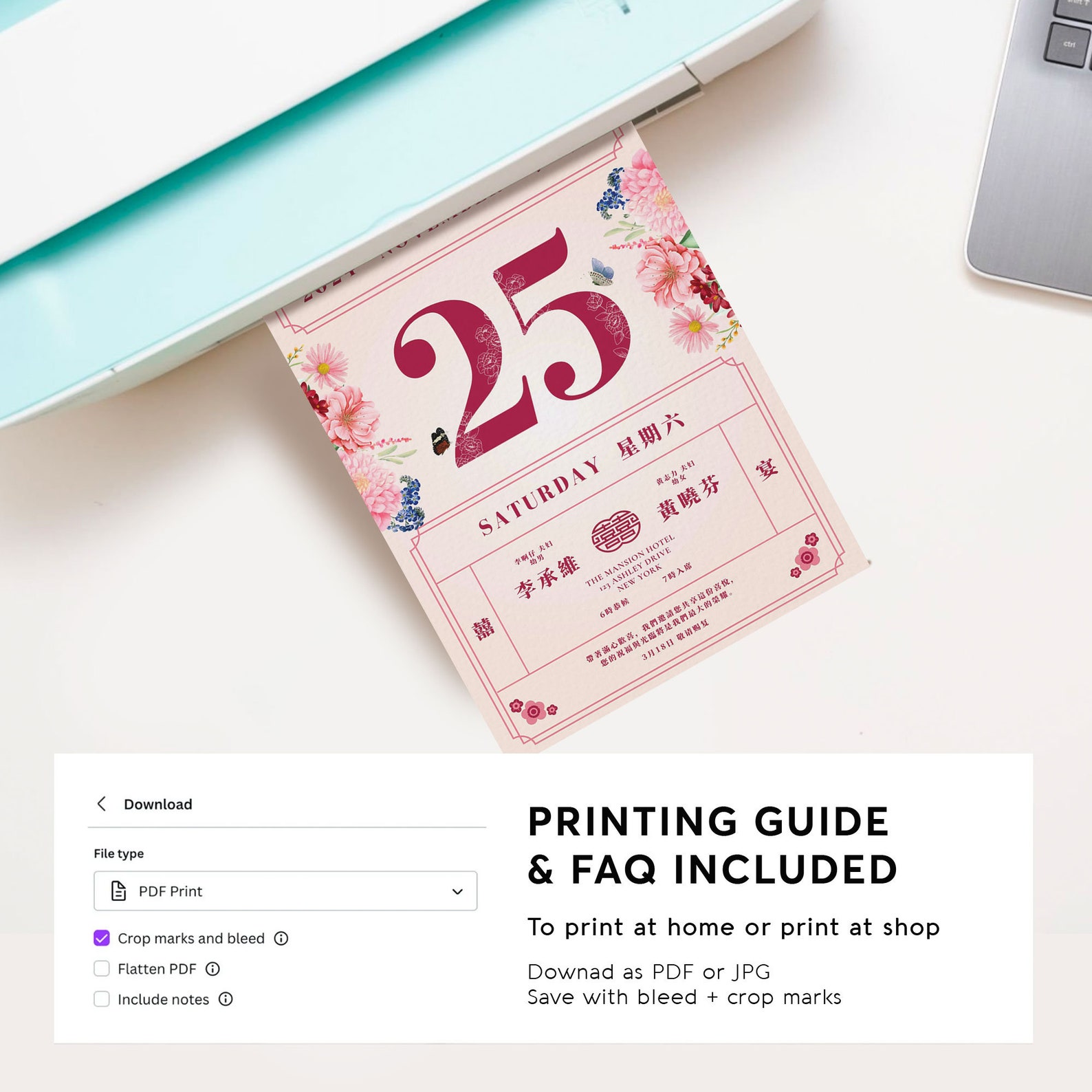 Chinese Calendar Wedding Invitation Card Template, Soft Romantic Pink ...