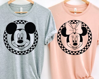 Mickey Checkered Shirt, Minnie Checkered Shirt, Mickey Shirt, Minnie Shirt, Retro Disney Matching Shirts, Minnie Mouse Shirt, Disneyworld