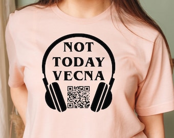Non oggi Vecna, Non oggi Vecna con un codice QR che collega alla canzone, Maglietta Vecna, Merchandising ST4, Abbigliamento ST4, Maglietta Vecna fantastica, Correre su quella collina