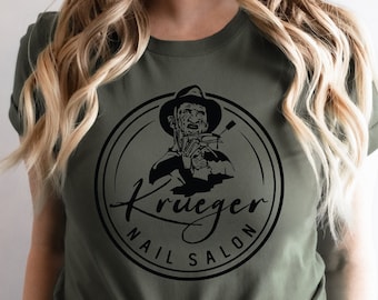 Krueger Nail Salon, camicia di Halloween, regalo film horror, camicia film horror, regalo fan horror, fan del film horror, camicia horror di Halloween