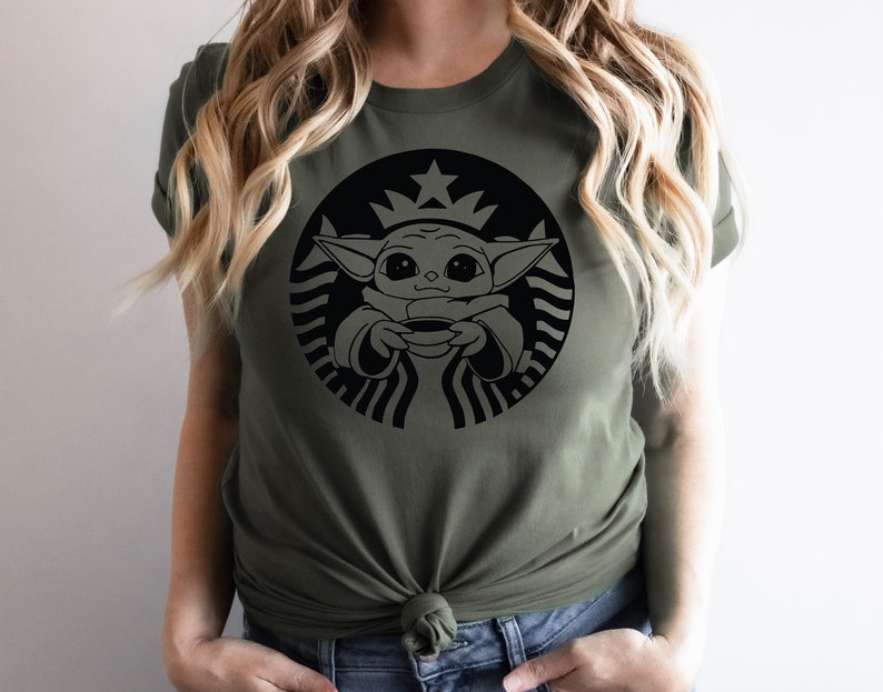 Baby Yoda Shirt, Coffee, Baby Yoda Coffee Shirt, Star Wars Shirt, Starbuck, Coffee Lover Gift, Coffee Baby Yoda, Coffee Lover Shirt Military Green