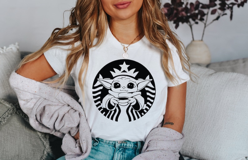 Baby Yoda Shirt, Coffee, Baby Yoda Coffee Shirt, Star Wars Shirt, Starbuck, Coffee Lover Gift, Coffee Baby Yoda, Coffee Lover Shirt White