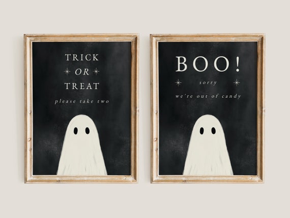 Friendly Ghost Halloween Candy Sign Template, Trick or Treat Editable Sign, Halloween Party Decor, Corjl 301