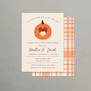 Little Pumpkin Baby Shower Invitation Template, Gender Reveal Autumn Editable Template, Baby Shower Halloween Template, Corjl 402