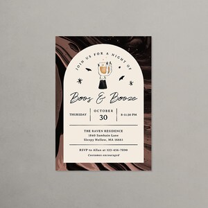 Boos and Booze Halloween Invitation Template, Halloween Cocktail Invite, Adult Halloween Birthday Editable Invite, Corjl 202