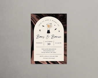 Boos and Booze Halloween Invitation Template, Halloween Cocktail Invite, Adult Halloween Birthday Editable Invite, Corjl 202