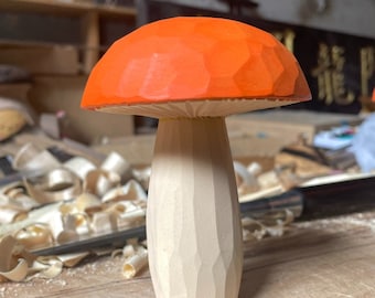 Hand-Carved Wooden Mushroom Sculpture: Home & Garden Decor