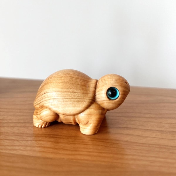 Hand-Carved Wooden Turtle Figurine: Unique Miniature Gift