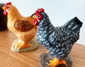 Figura de gallina de madera tallada a mano, decoración rústica, regalo para el Día de la Madre