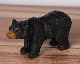 Handmade Wooden Carving Black Bear Sculpture,Christmas Gift,Bear Figurine Wood Carving Animal Decoration Statue,Bear Carving Gifts