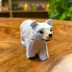 Handmade Wooden Carving Bear Sculpture,Christmas Gift,White Bear Figurine Wood Carving Animal Decoration Statue,Bear Gifts,Bear Lover