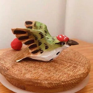 Colibrí de madera, adornos de pájaros hechos a mano para árboles de Navidad, decoraciones navideñas, escultura de pájaros, regalo para amantes de las aves, adornos de Navidad