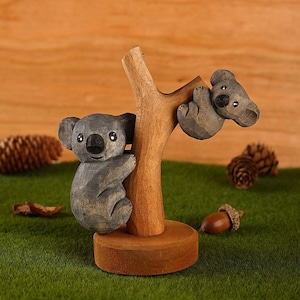 Koala mother and son,Wooden Koala,Koala lover,climbing koala,Wooden Koala Ornament,Animal Lover,Koala Gift