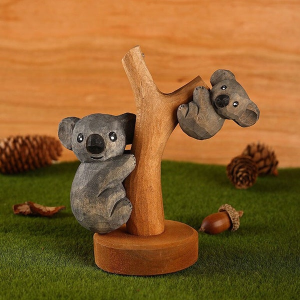 Koala mother and son,Wooden Koala,Koala lover,climbing koala,Wooden Koala Ornament,Animal Lover,Koala Gift