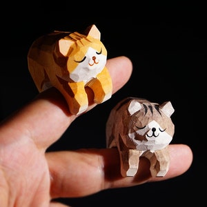 Hand Carv Wooden Cat,Wooden Sculpture,Christmas Gifts,Cat Ornaments,Gift For Her,Cat Figurine,Desk Decor,Cat Lover Gift,Birthday Gift