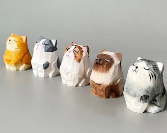 Handmade Carved Wooden Cat Figurine: Desk Decor, Cat Lover Gift