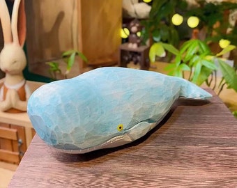 Hand Carved Wooden Whale Statue: Ocean Decor Figurine