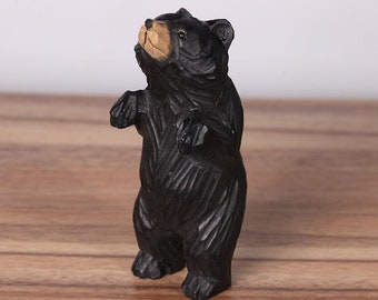 Sculpture en bois faite main d'ours noir, cadeau de Noël, figurine d'ours noir, sculpture sur bois, statue de décoration animale, cadeaux de sculpture d'ours