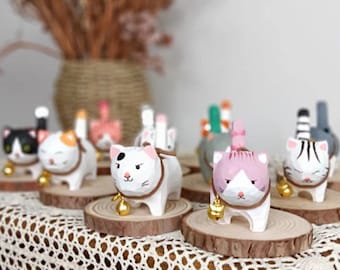 Handmade Wooden Cat Figurine: Carved Desk Decor, Cat Lover Gift