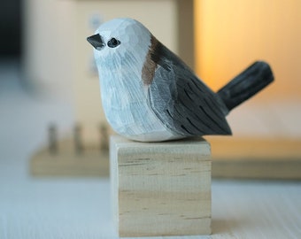 Handmade Carved Wood Bird Figurine: Chubby Bird Sculpture