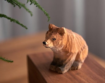 Sculpture d'ours en bois faite main, Figurine d'ours en bois sculptée à la main, Cadeau de Noël, Statue en bois, Décoration de chambre, Décoration d'intérieur