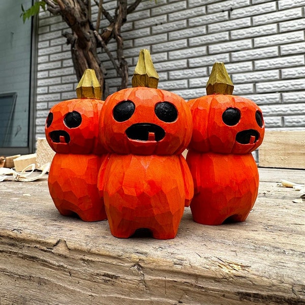 Handmade Wooden Carving Pumpkin Sculpture,Pumpkin ornaments,Hand Carved Wood Pumpkin Figurine,Halloween Gift,Halloween Decor,Pumpkin Lover