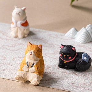 Hand Carving Wooden Cat,Wooden Sculpture,Christmas Gifts,Cat Ornaments,Gift For Her,Cat Figurine,Desk Decor,Cat Lover Gift,Birthday Gift