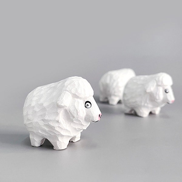 Handmade Wood Carving Sheep Sculpture,Wooden Sheep,Mini Cute Sheep,Sheep Gift,Sheep Figurine,Hand Carved Sheep