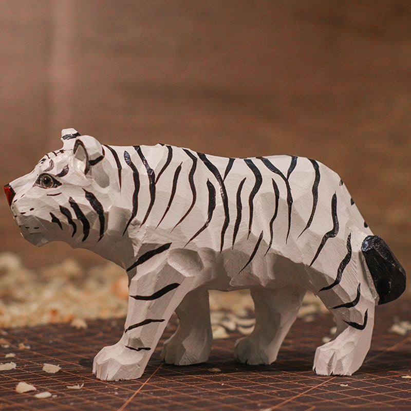 Jetamie Tiger Figurine Ornaments Storage Box with Tray for Home