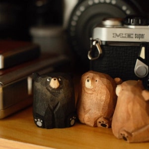 Handmade Wooden Carving Bear Sculpture,Wood Bear Figurine,Bear Statue,Christmas Gift,Wood Statue,Desk Decor,Bear Lovers Gift,Birthday gifts