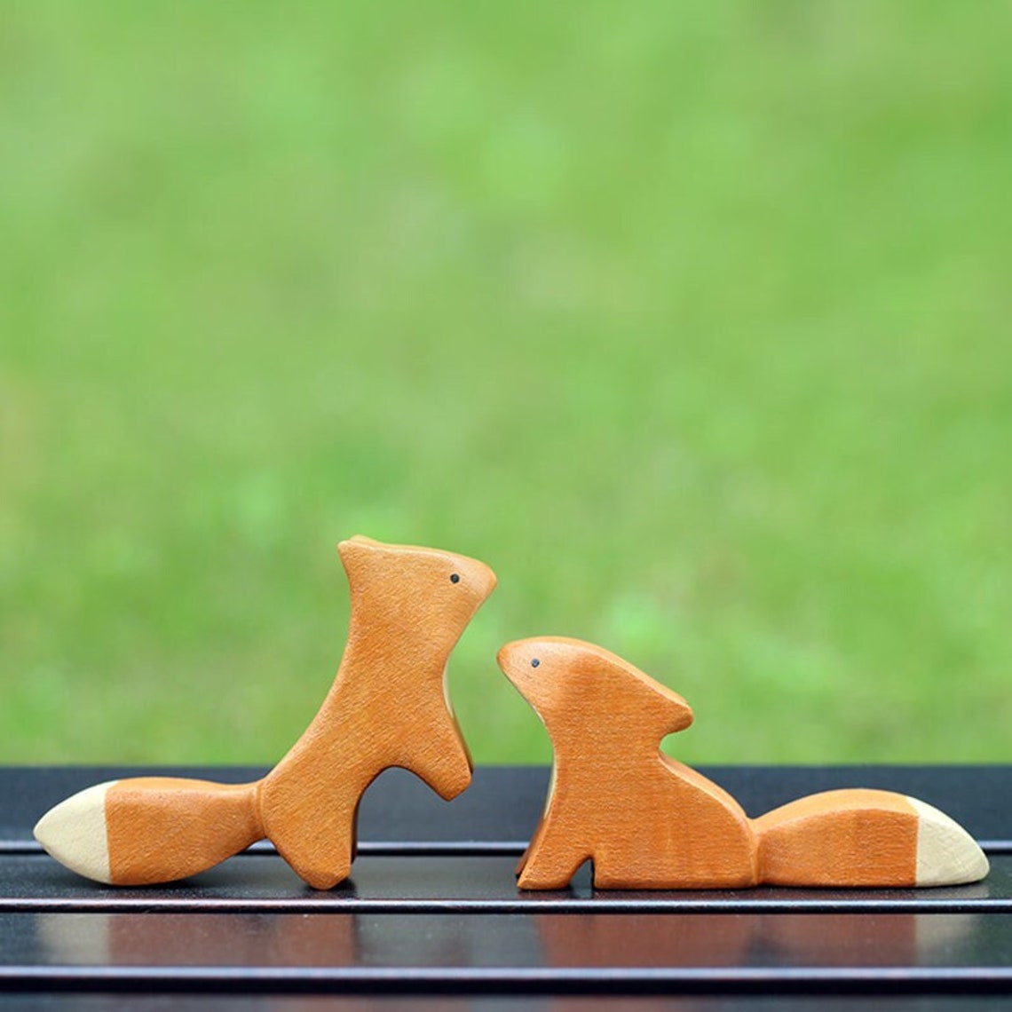 Hand Carved Wooden Fox Figurine Set: Desk Decor, Baby Toy - Etsy