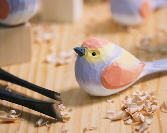 Handmade Carved Wood Bird Figurine: Chubby Bird Sculpture