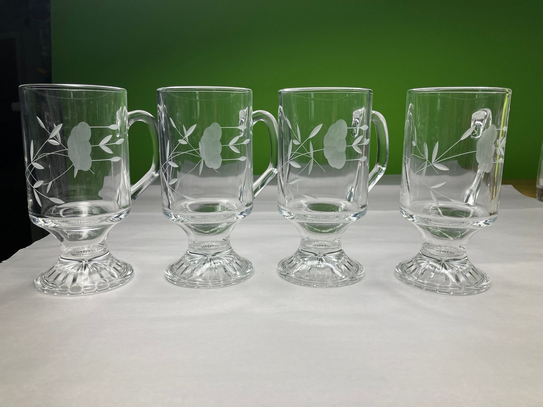 Vintage Princess House Clear Etched Glass Irish Coffee Mug Collection