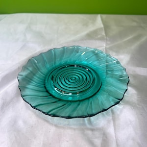 Vintage Jeannette Ultramarine Swirl Glass Depression Saucer with Scalloped Edges