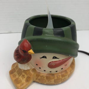 Crazy Mountain Snowman Head/Hat Electric Light with cardinal