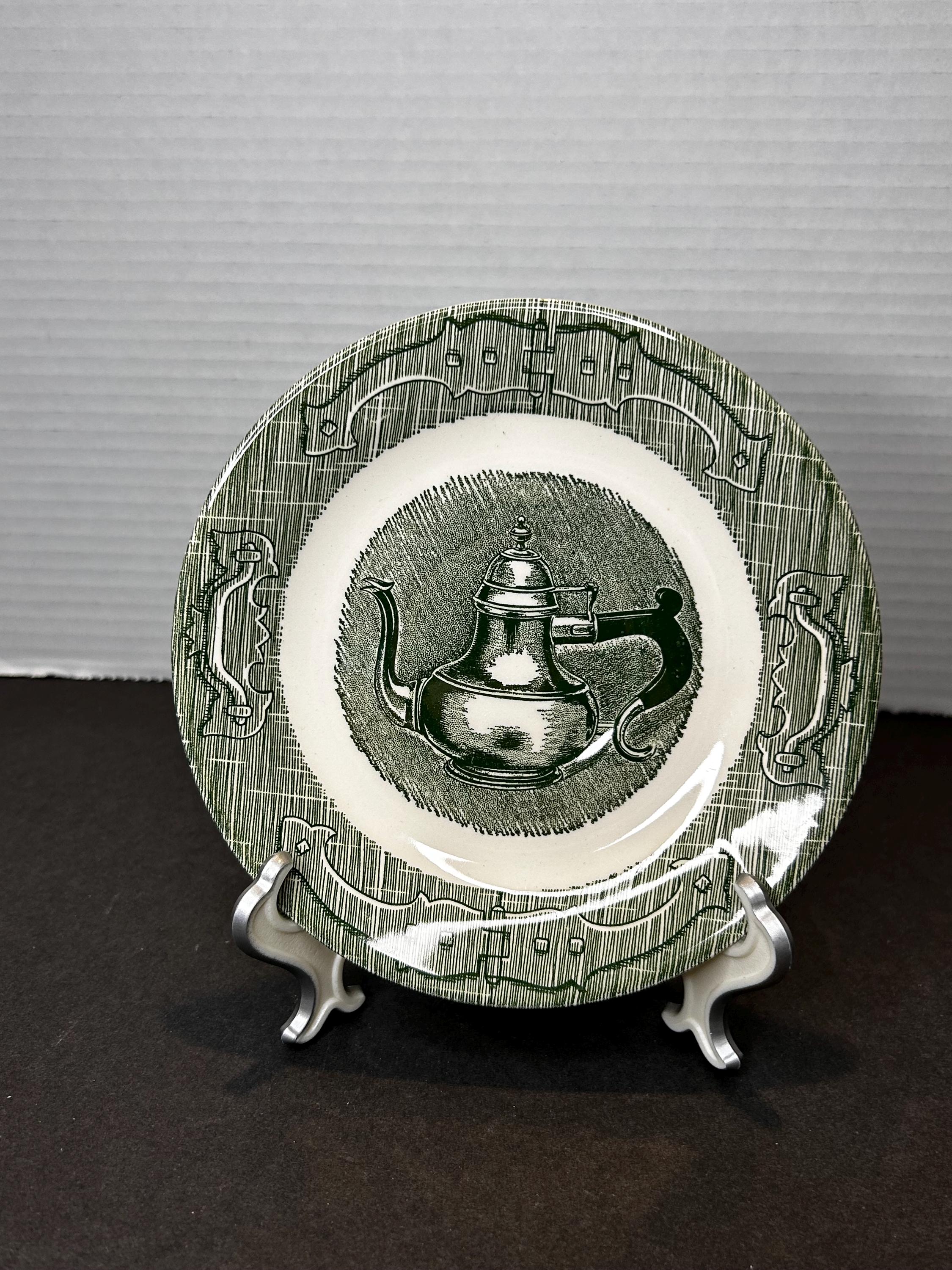 Vintage Royal Linderglaze Old Curiosity Shop Green Tea Pot Plates