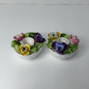 Vintage Cute Potted Plants Royal Adderley Ridgeway Potteries Ltd Pair of Candlestick Holders
