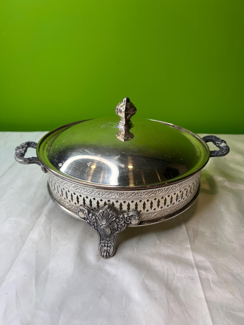 Vintage Silver-plated Casserole Dish Holder With a Lid ~ Double Handled ...