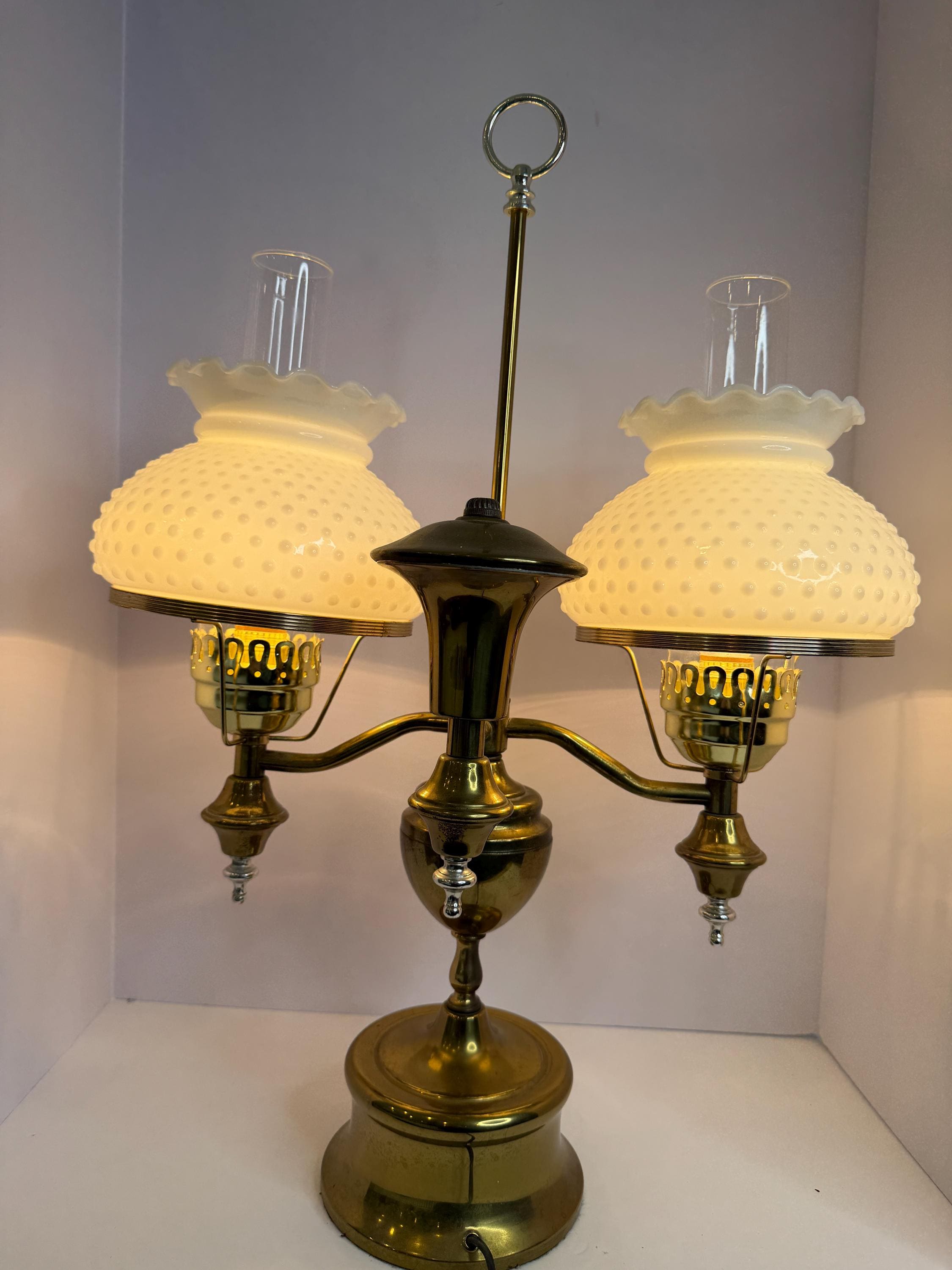 Vintage Milk Glass Double Arm, Double Globe Student Lamp Classic