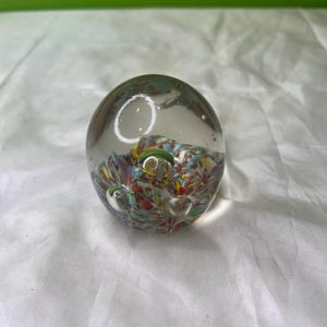 Vintage Egg Shaped Art Glass Paperweight with Multicolored Design
