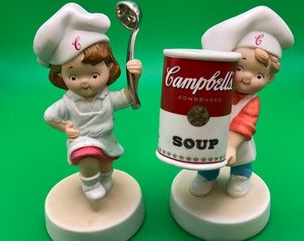 Vintage Campbell's Soup Jungen- und Mädchenkeramikfigurenset Lizenziert von Campbell Soup Company