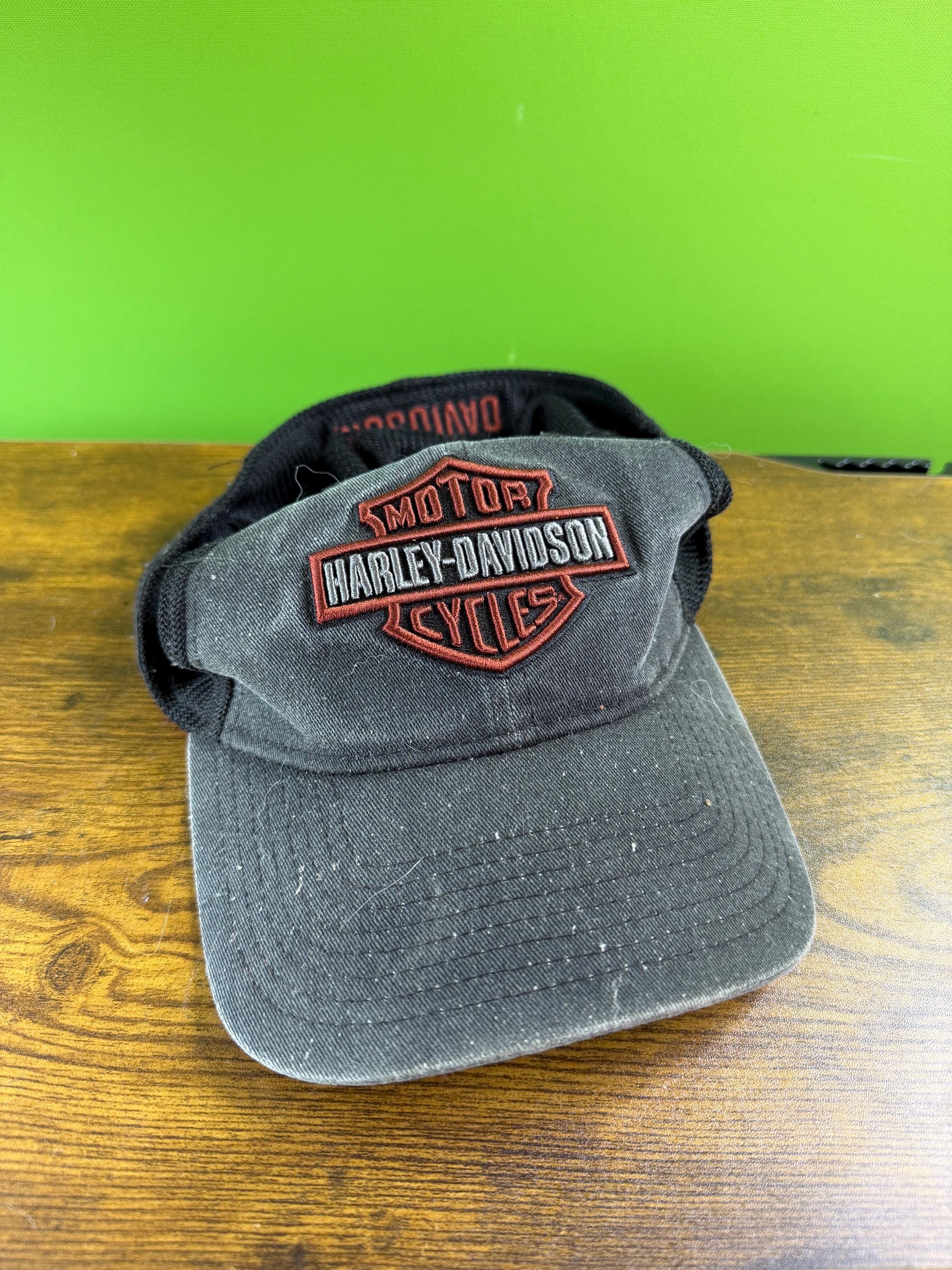 Vintage Harley Davidson Biker Cap Black White Satin Winged Logo Hat with Veil Vintage Harley-Davidson Eagle Graphic Biker Cap Size One  main image 2