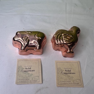 Vintage Choice of 2 copper mold tiny pig or chicken hanging jelly mold