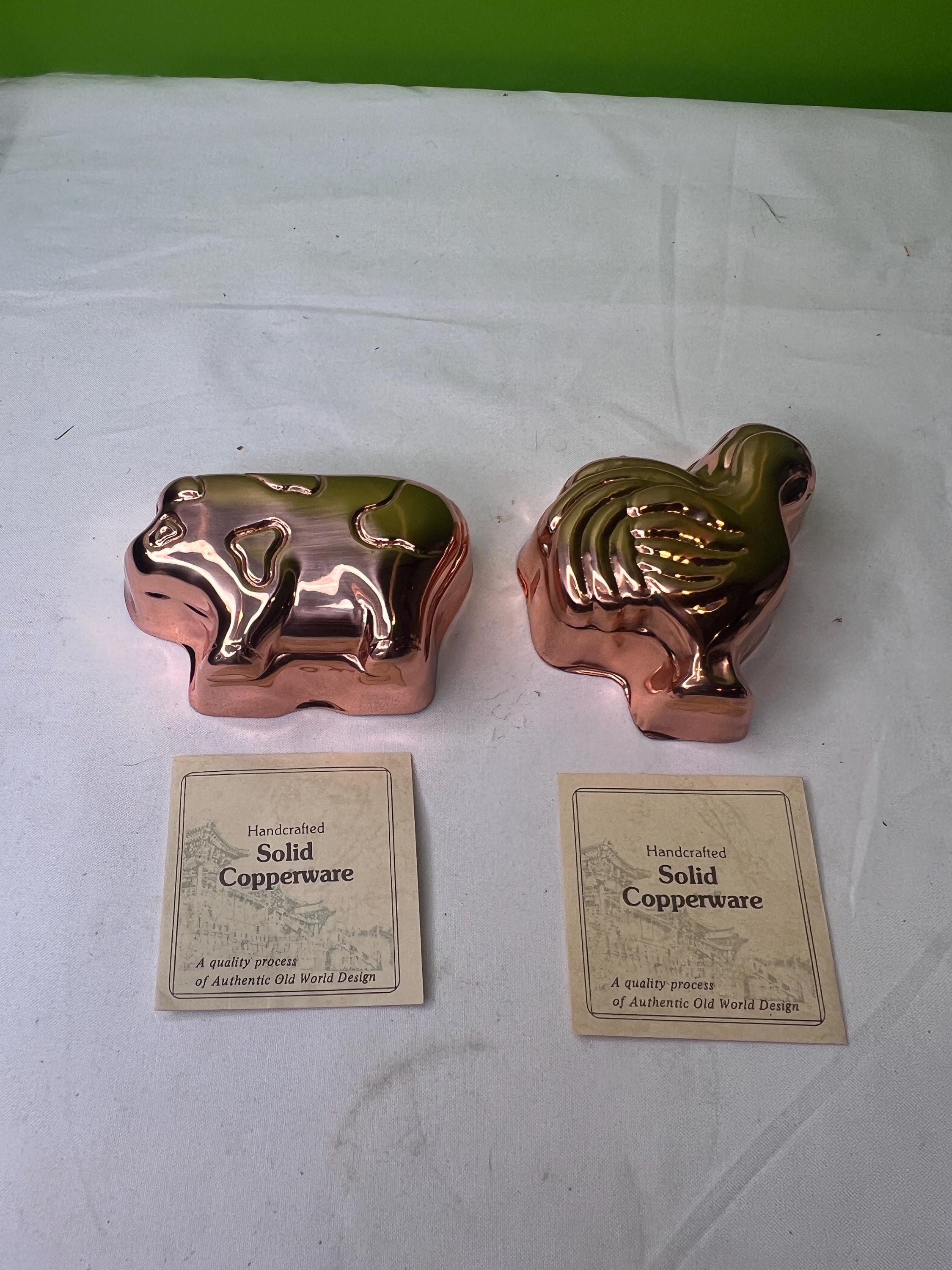 Vintage Choice of 2 Copper Mold Tiny Pig or Chicken Hanging Jelly