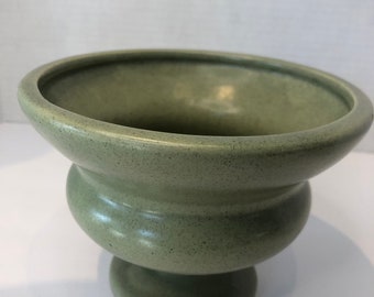 Vintage Haeger Dusty Green Ceramic Vase Planter Pot, 4.5" High x 6.25" Wide at Top, 3" Wide at Base, Matte Glaze with Small Dark Specks